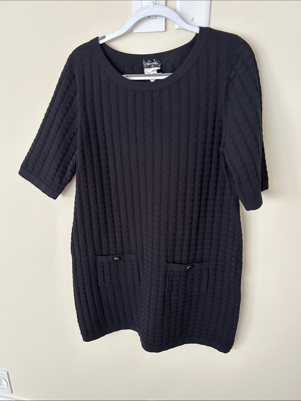 CHANEL Black Ribbed Short-Sleeve Mini Dress